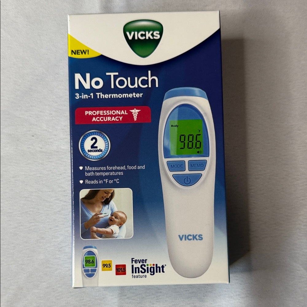Vicks 3-in-1 No Touch Thermometer - Blue and White